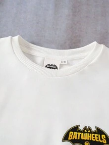 Batwheels X SHEIN Tween Boy Casual Street Style Cartoon Race Car & Letter Print Black White Checkerboard Pullover Sweatshirt , Spring/Autumn Race Car Clothes Boys Kids Race Car Sweatshirt