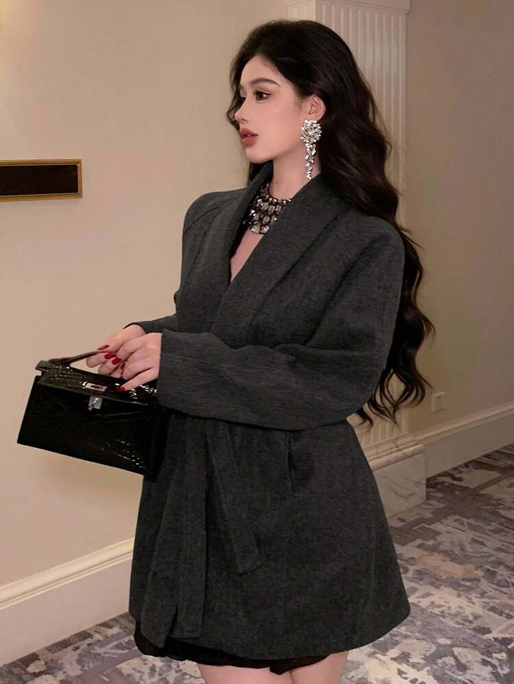 Women's Loose Fit Elegant Solid Jacket For Autumn/Winter Women Coats