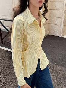 Aveloria Affinna French Style Polo Collar Tie-Waist Slim Fit Long Sleeve Shirt Fall Cloth For Women