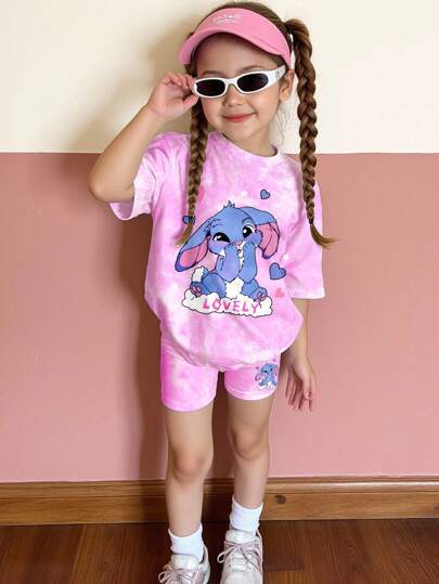 SHEIN Happikins 2pcs/Set Young Girl Casual Minimalist Short Sleeve Top And Shorts Set, Suitable For Summer