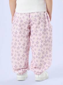 SUMWON Young Girl Summer Floral Jogger Pants Elastic Waist Cotton Double Cloth Bloomer Casual Play With Side Pockets Wear Spring Fall - Multicolor - View 2