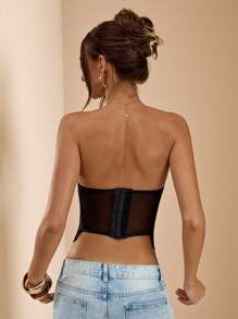 SHEIN BAE Sexy Lace Criss-Cross Bandeau Crop Top, Summer,Wrap Top,Halloween Clothes Women ,Halloween Costume,Valentine's Day,Valentine Outfits For Women - Black - View 2