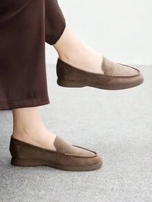 CUCCOO BIZCHIC 女士时尚浅棕色绒面舒适休闲乐福鞋，适合户外、购物、工作、日常穿着 - 卡其色 - 查看 2