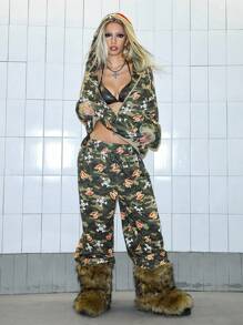 Paul Frank X ROMWE Y2K Kpop 亚文化 Baddie Street 全印花迷彩宽松卫衣 - 彩色 - 查看 9