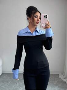 Selianne 女士休闲衬衫领长袖上衣 - 彩色 - 查看 1