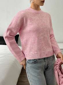 EURMUSE Brushed Melange Baby Pink Soft Touch Fuzzy Sweater – Blossom Pink Pullover Sweater For Women Back To School Cute Fall Women Clothes,Jumper,Cream Jumper,Jumpers,Black Jumper,Womens Jumper,White Jumper,Women's Jumper,Women's Jumpers - Baby Pink - View 5