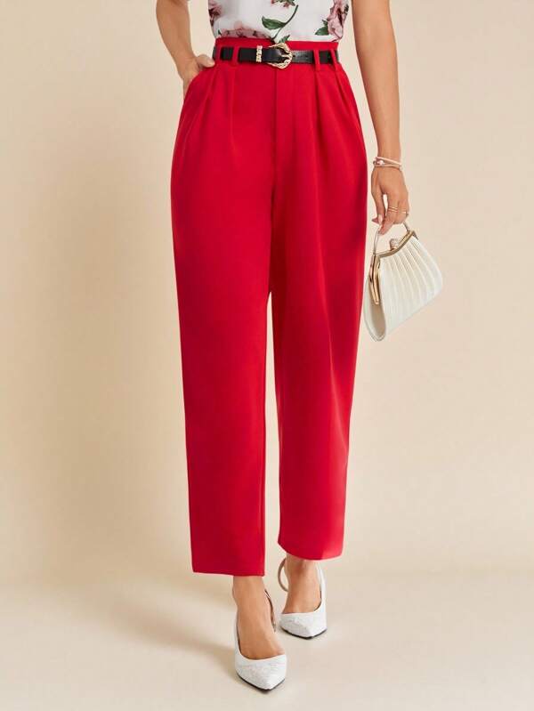 Amorya Pantalón De Traje De Cintura Alta Para Mujer Con Bolsillos Inclinados
