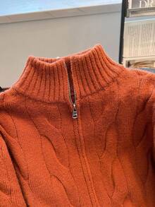 Franclia 女式复古设计纹理刺绣针织开衫 - 棕色 - 查看 5