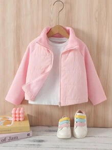 SHEIN Girls Casual Fitted Quilted Faux Fur Collar Long Sleeve Jacket, Pink, Winter Girls Spring Jacket Girls Pink Jacket Kids Pink Jacket Toddler Girl Jacket Childrens Lightweight Jacket - Pink - View 3