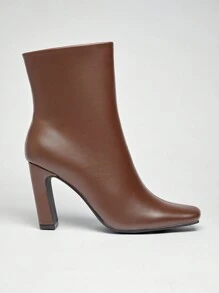 SHUZIA Women's 3.5'' Slanted Block Heel & Sleek Square Toe Pu Brown Ankle Booties–A Chic, Versatile Essential For Day-To-Night Looks With Modern Edge & All-Day Comfort. - Brown - View 3