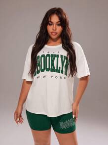 Rustia Plus Letter Graphic Drop Shoulder Tee & Biker Shorts CASUAL - White - View 5