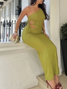 NegzBox 2 件优雅套装：不对称领口镂空抽绳衬衫和迷你裙