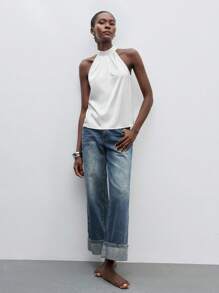 Maija 素色後綁帶掛脖上衣工作服 - 白色 - 查看 3