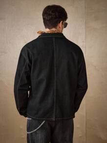 RivetRise 百搭多口袋宽松牛仔夹克 - 黑色 - 查看 3