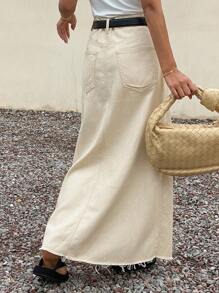 Livesso Women's Solid Color Front Slit Denim Mini Skirt Jeans Skirt