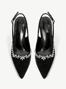 CUCCOO CHICEST 女士尖头水钻装饰细高跟鞋，优雅奢华浪漫性感哥特式黑色绒面革一脚蹬高跟鞋，正式礼服，婚礼宾客，下午茶，约会之夜，派对，适合婚礼、庆典、万圣节、圣诞节、感恩节、生日 - 黑色 - 查看 10