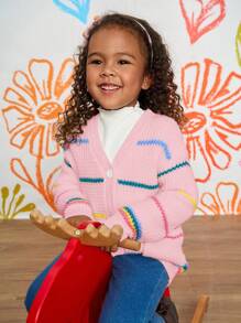 CutesyCutie Colorful Striped Loose Casual Cardigan Sweater For Young Girls Kids Cardigan For Girls Girls Knit Cardigan Kids Sweaters For Girls Button Toddler Girl Cardigan Girls Cardigan Sweater,In Fall/Winter