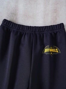 Batwheels X SHEIN 2 pièces/Set Sweat-shirt col rond motif de dessin animé pour jeune garçon et pantalon de survêtement à taille élastique - Bleu marine - Voir 5