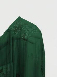 EgrlEra Áo hở lưng cổ chữ V in hoa thêu hạt gợi cảm cho nữ - màu xanh lá - Xem 6