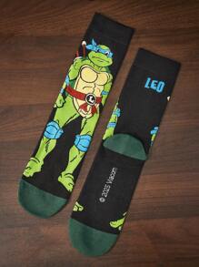 TEENAGE MUTANT NINJA TURTLES | SHEIN 4 双柔软透气吸湿排汗休闲男士中筒袜，搭配时尚灰色和蓝色中筒袜，加固脚趾和脚跟，经久耐用，男女通用，四季百搭 - 彩色 - 查看 11