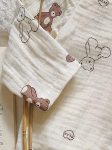 SHEIN Vintaside Kids 男宝宝休闲卡通熊印花polo领开衫上衣和裤子套装，适合外出、居家和日常穿着，春秋季 - 彩色 - 查看 8