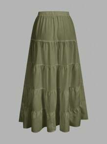 Siren Gaze 橄榄绿色休闲简约系带分层开衩下摆A字裙，适合夏季