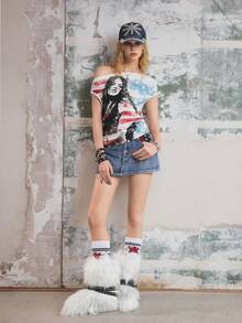Sugerpunk بوت الثلج سميكة الكعب منصة جديدة، بوت كاحل مزودة بفراء وتدريبات، بوت داكنة رفيعة بأربطة للسيدات - أبيض - مشاهدة 7