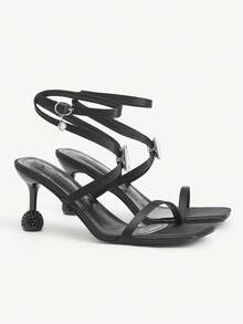 CUCCOO CHICEST Women's Fashion Square Toe High Heel Sandals - Black - View 2