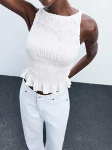 Maija Áo không tay dáng ôm, cổ thuyền, viền bèo nhún, phù hợp cho khách dự đám cưới, ăn trưa, sân bay, mặc hàng ngày, dự tiệc, lễ tốt nghiệp, thường ngày, đa năng, thích hợp cho ngày lễ Thánh Patrick, lễ Phục sinh, tiệc hè, đi biển, kỳ nghỉ hè, đi chơi, lễ tốt nghiệp. - trắng - Xem 4