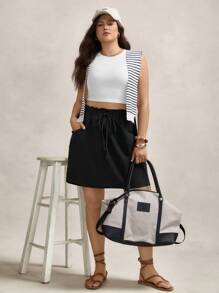 Zelara Plus Size Women Halloween Coffee Brown Elastic Waist Fashionable Skirt