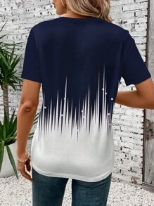 EMERY ROSE 女款休闲简约渐变色波尔卡圆点圆领短袖T恤，适合夏季 - 藍色 - 查看 2