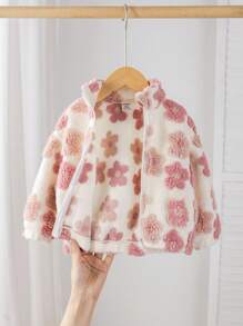 SHEIN 女宝宝可爱碎花立领外套，适合秋冬季节，百搭女宝宝冬季亲子装（两件套分开出售），碎花女宝宝抓绒外套 - 彩色 - 查看 6