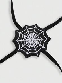 ROMWE Grunge Punk Dark Punk 3D Spider Web Halter Crotchless Bodysuit, Sexy, Halloween - Black - View 3