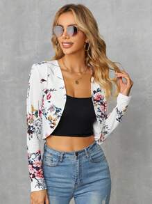SHEIN Clasi Floral Print Open Front Crop Blazer In Fall/Winter