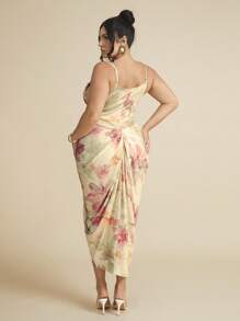 SHEIN BAE Abito da donna taglie forti estivo, scollo a V, con spacco, colorblock, Tintura a nodi stampato, adatto per occasioni regolari, festival, appuntamenti, feste, abito da ospite di matrimonio, abiti da compleanno per donna - Giallo - Visualizzare 3