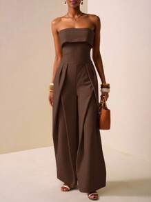 Zivah 2025 春夏新款音乐节、复活节、圣帕特里克节、西部风、游牧风、生日派对、毕业季、校园风、学生装、日常休闲、基础百搭、休闲、邮轮旅行、海滩、日光浴、病毒式传播、街头服饰、通勤露背阔腿露背抽绳腰卡其色连体裤