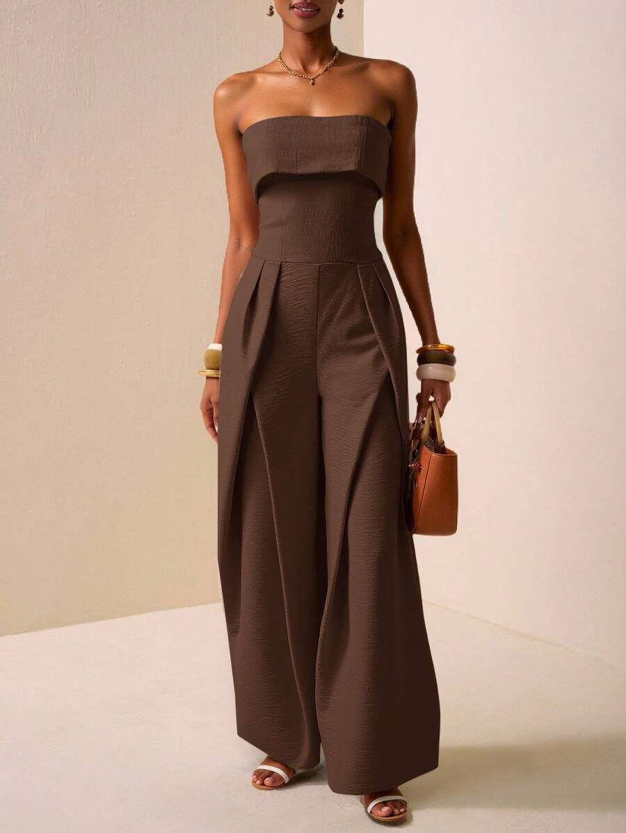 Zivah 2025 春夏新款音乐节、复活节、圣帕特里克节、西部风、游牧风、生日派对、毕业季、校园风、学生装、日常休闲、基础百搭、休闲、邮轮旅行、海滩、日光浴、病毒式传播、街头服饰、通勤露背阔腿露背抽绳腰卡其色连体裤