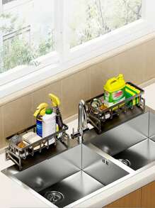 SHEIN 1PC Plastic Sponge Holder For Kitchen Sink - Soap Storage Basket With Drainage Holes, Multifunctional Sink Organizer, Dish Sponge Caddy, Countertop Organizer, Kitchen Accessories, Bathroom Storage, Waterproof, Space Saving, Easy To Clean, Modern Home Decor