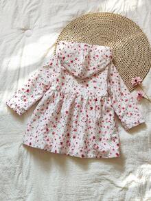 SHEIN Vintaside Kids 女童卡其色保暖内衬连帽双排扣冬季外套，时尚休闲日常穿着 - 粉色 - 查看 2