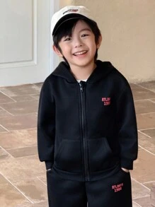 Genkimix Kids 2pcs/Set Toddler Boys' Black Knit Sweatshirt With Print, Korean Fashion Style, Back To School Outfit - Black - View 3