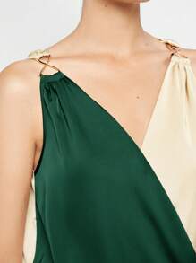 BizChic Spring/Summer New Solid Color Patchwork Metal Decor Casual Shirt, Chic Elegant Urban Commute Daily Versatile Romantic 90s Retro, Suitable For Christmas, New Year, Valentine's Day, Party, Beach, Graduation, Fashion, Festival, Holiday, Wedding Guest, Brunch, Airport, Multi-Occasion - Dark Green - View 4