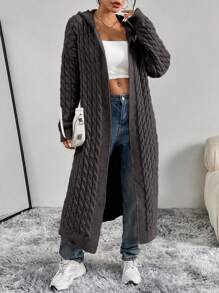 Flirla Women's Twist Cable Pattern Long Sleeve Hooded Long Cardigan, Fashionable & Versatile Fall Winter Cloth For Women - Grey - View 4