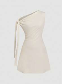 Celisse 女式不对称系带腰短裙 - 米色 - 查看 6