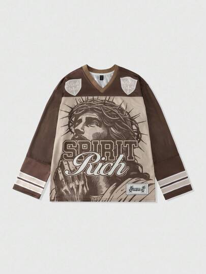 ROMWE MEN Prep Camiseta deportiva de manga larga con parches de malla para hombres, jersey atlético