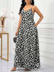 SHEIN Lady 豹纹女式长裙 女士波西米亚风露背女式宽松长裙 女士连衣裙 宽松露肩生日和活动礼服/节日礼服 度假服装 女士波西米亚风/波西米亚风女装 吊带上衣 非洲女装 女士连衣裙 女士夏季热带连衣裙 新品 女士连衣裙 沙滩裙 复活节连衣裙/女士复活节连衣裙/女士复活节服装 女士夏季连衣裙