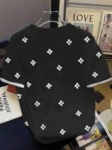 SHEIN Áo thun cổ tròn in hoa dành cho nữ, đơn giản & thời trang, phù hợp cho mùa hè - màu đen - Xem 2