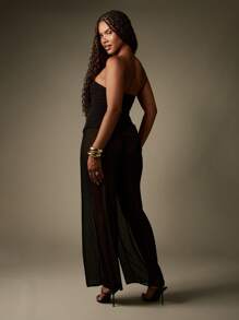 MISSGUIDED Tuta elegante da sera con corpetto a fascia senza spalline, pantaloni in chiffon trasparente e gamba ampia, bustier, adatta per occasioni formali e feste