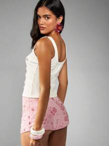 MISSGUIDED 精致花卉装饰罗纹背心夏季无袖吊带度假派对晚装春季时尚必备 - 白色 - 查看 2