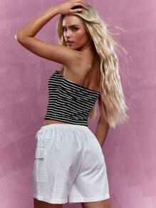 MISSGUIDED Ribbed Strapless Bandeau Top Summer Festival Club Party Beach Crop Tank With Horizontal Stripes Casual Basic Essential - Black - View 2