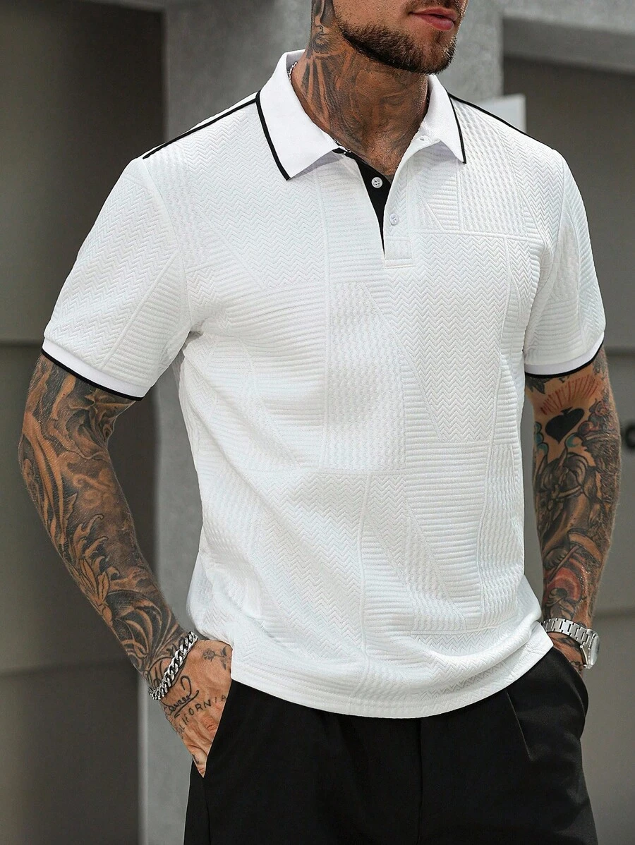 Manfinity Homme Camisa polo de manga corta casual con bloqueo de color para hombres